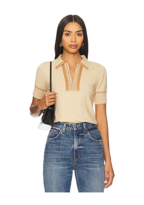 Central Park West Atlast Zip Up Polo in Beige. Size S. Also in XS, M.