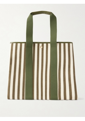 RUE de VERNEUIL - Traversée Glacier Large Webbing And Leather-trimmed Striped Canvas Tote - Green - One size