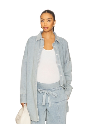 BUMPSUIT Denim Oversized Shirt Dress in Blue. Size L. Also in XS, S, M.