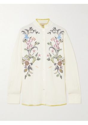 Valentino Garavani - Silk-trimmed Embroidered Linen Shirt - Cream - IT36,IT38,IT40,IT42,IT44,IT46