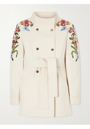 Valentino Garavani - Belted Embellished Embroidered Denim Jacket - Cream - IT36,IT38,IT40,IT42,IT44,IT46