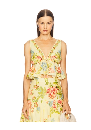 HEMANT AND NANDITA Peplum Top in Lemon. Size M. Also in S, L, XL.