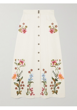 Valentino Garavani - Sequin-embellished Embroidered Denim Maxi Skirt - Cream - IT36,IT38,IT40,IT42,IT44,IT46,IT48