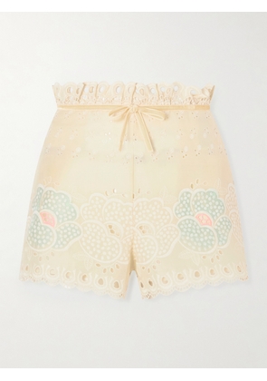 Valentino Garavani - Bow-detailed Broderie Anglaise Cotton Shorts - Cream - IT36,IT38,IT40,IT42
