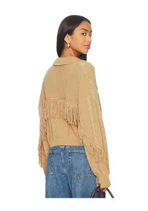 Central Park West Elyse Cabled Fringe Sweater Cardigan in Brown. Size L. Also in XS, M.