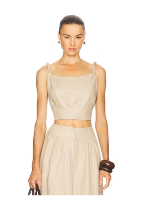 Camila Coelho Harlow Linen Top in Beige. Size M. Also in XS, L, XL.