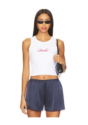 Darlin Signature Tank Top in White. Size XL. Also in L.