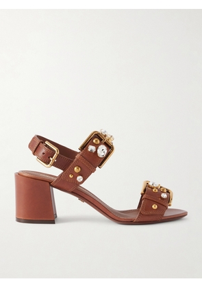 Dolce & Gabbana - Embellished Leather Slingback Sandals - Brown - IT36,IT37,IT37.5,IT38,IT38.5,IT39,IT39.5,IT40,IT41