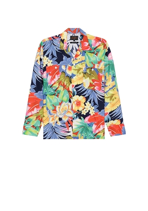 Beams Plus Mil Open Collar Tropical Pattern Print in Black. Size M. Also in L.
