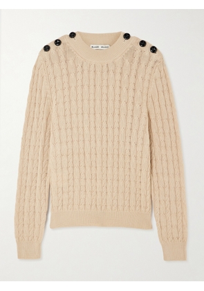 BLAZÉ Milano - Button-embellished Cable-knit Cotton Sweater - Neutrals - 00,0,1,2,3,4