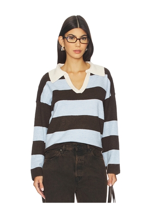 Central Park West Striped Rugby Sweater in Chocolate,Baby Blue. Size M. Also in L, S, XS.