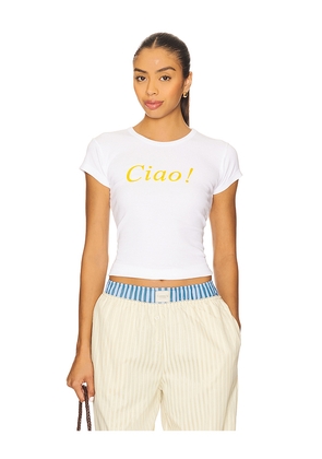 DEPARTURE Ciao Baby Tee in White. Size M. Also in L, S, XL, XS.