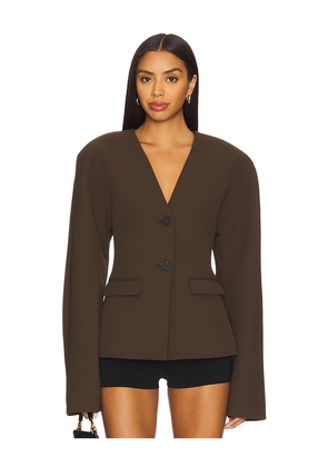 EAVES Gal Polished Crepe Blazer in Chocolate. Size M. Also in L, XL.