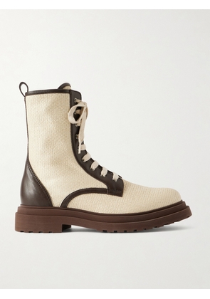 Brunello Cucinelli - Lace-up Leather And Canvas Boots - Neutrals - IT36,IT36.5,IT37,IT37.5,IT38,IT38.5,IT39,IT39.5,IT40,IT40.5,IT41