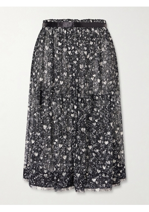R13 - Satin-trimmed Printed Lace Midi Skirt - Black - x small,small,medium,large,x large