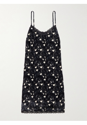 R13 - Lace-trimmed Printed Velvet Mini Dress - Black - x small,small,medium,large