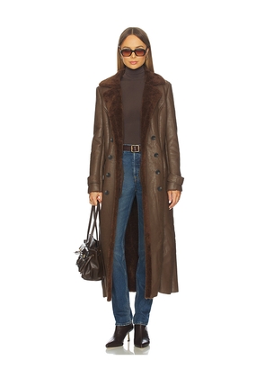 Bardot Faux Leather Trench Coat in Chocolate. Size M. Also in XS, S, L, XL.