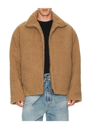 DARKPARK Devin Faux Shearling Dropped Shoulder Jacket in Brown. Size XL/1X. Also in S.