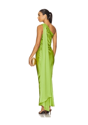Alejandra Alonso Rojas for FWRD One Shoulder Dress With Cape in Green. Size 2. Also in 0, 4, 6, 8.