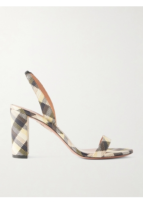 Aquazzura - So Nude 85 Checked Raffia Slingback Sandals - Yellow - IT36,IT36.5,IT37,IT37.5,IT38,IT38.5,IT39,IT39.5,IT40,IT40.5,IT41,IT41.5,IT42