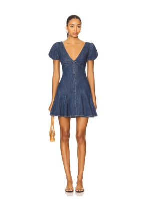Alice + Olivia Fara Puff Sleeve Denim Mini Dress in Blue. Size 10. Also in 0, 4, 6.