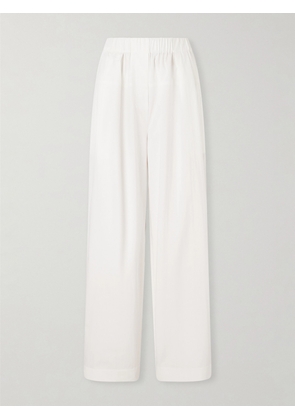 ST. AGNI - Pleated Cotton-blend Wide-leg Pants - Off-white - xx small,x small,small,medium,large,x large