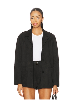 Elodie the Label Elodie Hayes Vegan Suede Jacket in Black. Size M. Also in XS, L.