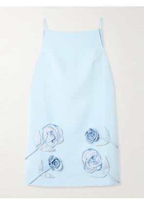 Self-Portrait - Appliquéd Satin-trimmed Crepe Mini Dress - Blue - UK 4,UK 6,UK 8,UK 10,UK 12,UK 14,UK 16