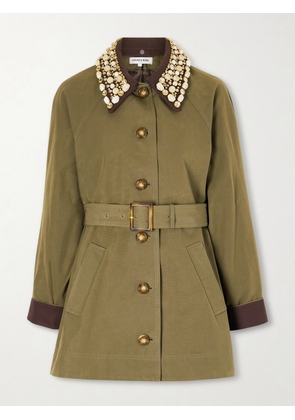 Veronica Beard - Langham Dickey Embellished Canvas-trimmed Woven Coat - Green - x small,small,medium,large,x large