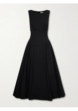 STAUD - Gwen Paneled Pleated Cotton-blend Poplin Midi Dress - Black - US00,US0,US2,US4,US6,US8,US10,US12,US14,US16