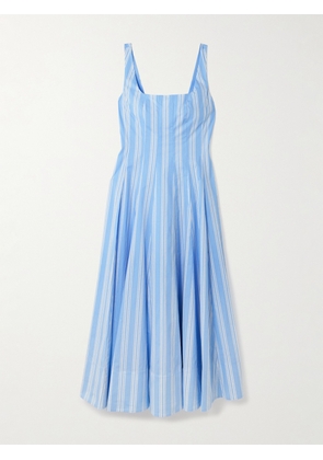 STAUD - Wells Paneled Striped Cotton-blend Poplin Midi Dress - Blue - US00,US0,US2,US4,US6,US8,US10,US12,US14