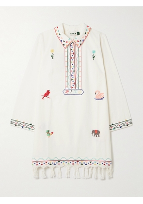 RIXO - Astoria Fringed Embroidered Cotton Mini Dress - Cream - UK 6,UK 8,UK 10,UK 12,UK 16,UK 18,UK 20