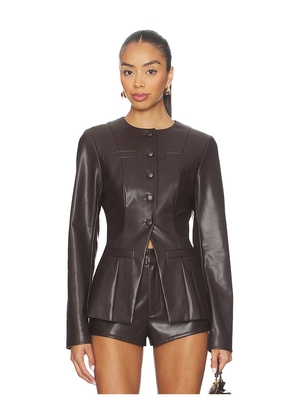 ALL THE WAYS Vandellia Faux Leather Blazer in Chocolate. Size M. Also in S, XS, XXS.