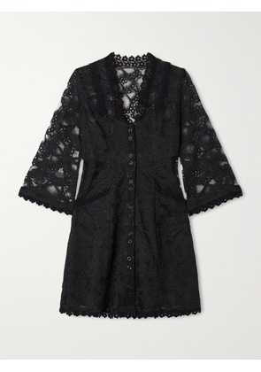 MAISON MAYLE - Valesca Paneled Silk-trimmed Cotton-blend Lace Mini Dress - Black - US0,US2,US4,US6,US8,US10,US12