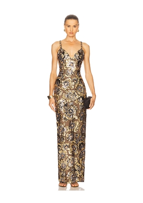 Bronx and Banco Allegra Sequin Gown in Metallic Gold. Size L. Also in XL, XS.