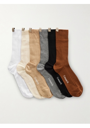 Comme Si - The Yves Set Of Six Ribbed Cotton-blend Socks - Neutrals - EU 35/38,EU 39/42