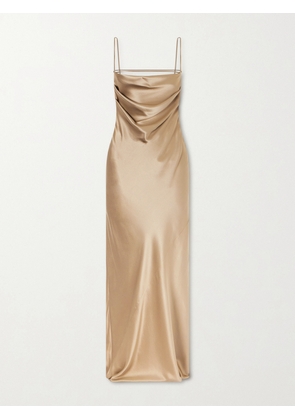 SAINT LAURENT - Open-back Draped Silk-satin Maxi Dress - Brown - FR 34,FR 36,FR 38
