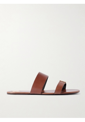 SAINT LAURENT - Babylone Embellished Leather Slides - Brown - EU 36,EU 37,EU 38,EU 39,EU 40,EU 41,EU 42
