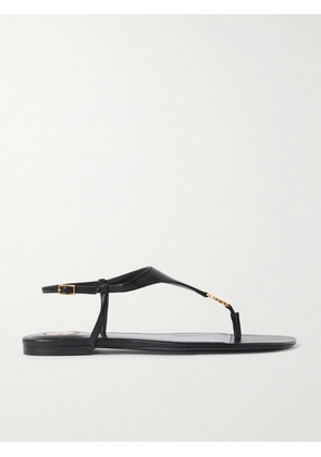 SAINT LAURENT - Cassandra Logo-embellished Leather Slingback Sandals - Black - EU 34.5,EU 35,EU 35.5,EU 36,EU 36.5,EU 37,EU 37.5,EU 38,EU 38.5,EU 39,EU 39.5,EU 40,EU 40.5,EU 41,EU 41.5