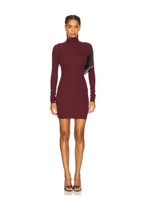 Eterne Long Sleeve Turtleneck Butter Rib Mini Dress in Wine. Size M. Also in S, L, XL.