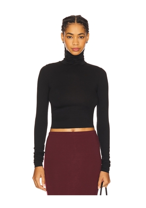 Eterne Cropped Fitted Turtleneck Soft Jersey Top in Black. Size M. Also in S, XL.