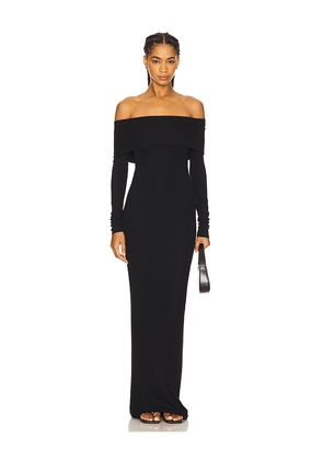 Eterne Long Sleeve Off-Shoulder Butter Rib Maxi Dress in Black. Size L. Also in S, XS.