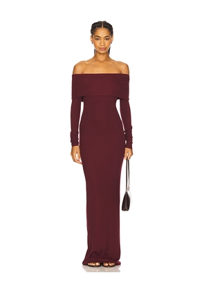 Eterne Long Sleeve Off-Shoulder Butter Rib Maxi Dress in Wine. Size M. Also in XS, S.