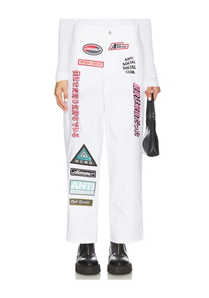 Anti Social Social Club Patched Up Racing Pants in White. Size M. Also in L, XL/1X.