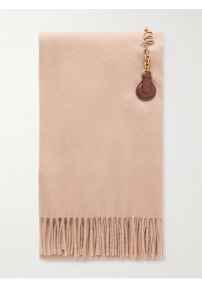 Chloé - Fringed Embellished Leather-trimmed Wool Scarf - Pink - One size