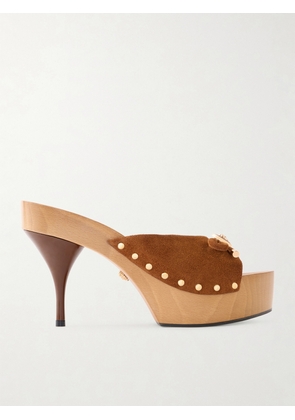 Versace - Opera Bow Embellished Suede Clogs - Brown - IT36.5,IT37,IT37.5,IT39,IT39.5,IT40