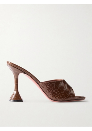 Amina Muaddi - Lupita Croc-effect Leather Mules - Brown - IT35,IT36,IT36.5,IT37,IT37.5,IT38,IT38.5,IT39,IT39.5,IT40,IT40.5,IT41,IT41.5,IT42