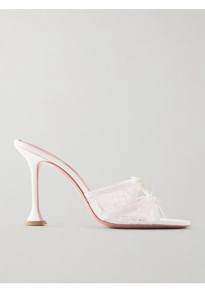 Amina Muaddi - Eleonora Bow-detailed Lace And Leather Mules - Ivory - IT36,IT36.5,IT37,IT37.5,IT38,IT38.5,IT39,IT39.5,IT40,IT40.5,IT41,IT41.5,IT42