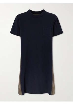 Sacai - Shell-paneled Cotton-blend Jersey Mini Dress - Blue - 1,2,3,4