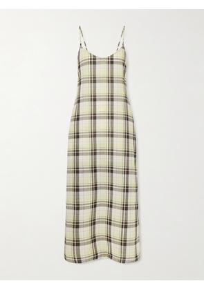 Proenza Schouler White Label - Evelyn Tie-back Checked Crinkled-voile Maxi Dress - Green - xx small,x small,small,medium,large,x large